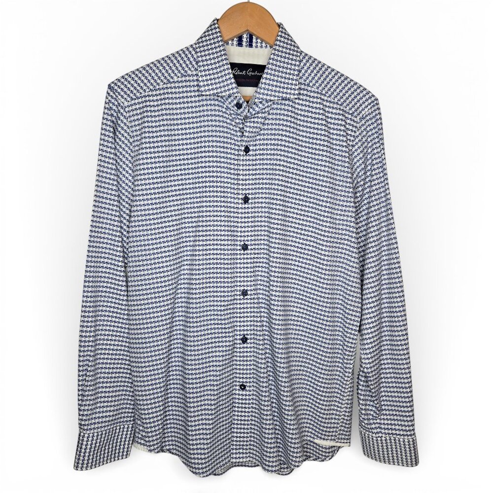 Robert Graham Chunky Jacquard Pattern Shirt Men Striped Flip Cuff Dressy M